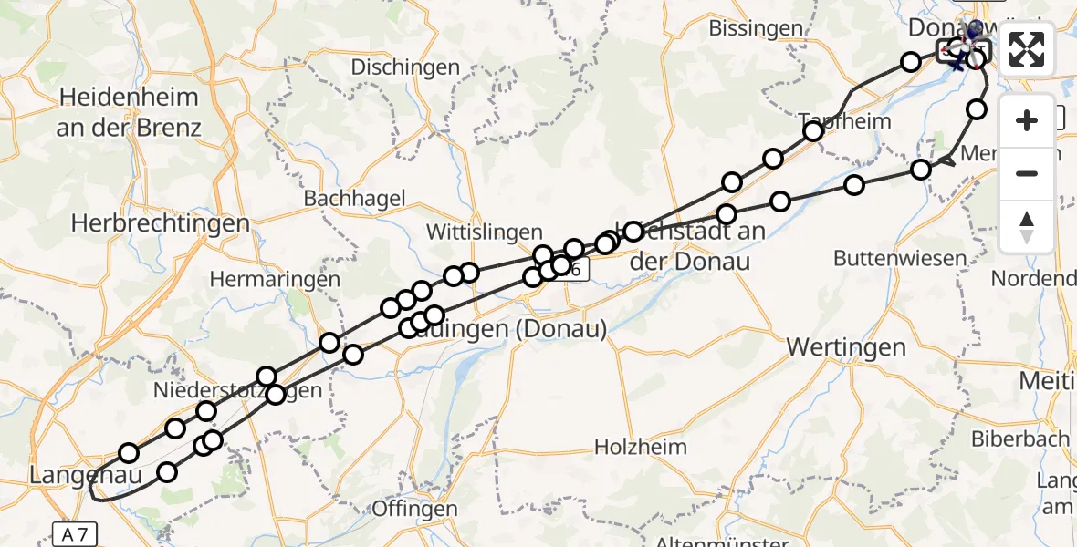 Flugroute Polizeihubschrauber Donauwörth Hubschrauberlandeplatz - Donauwörth Hubschrauberlandeplatz, 24 August 2026, 11:11