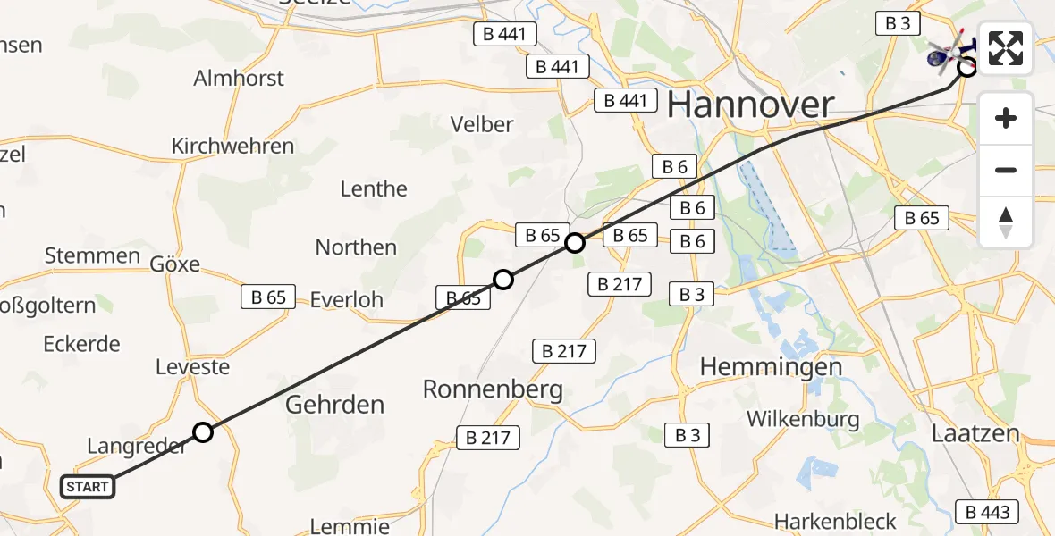 Flugroute Polizeihubschrauber Barsinghausen - Hannover Luftrettung Hubschrauberlandeplatz (Christoph 4), 24 August 2026, 11:15