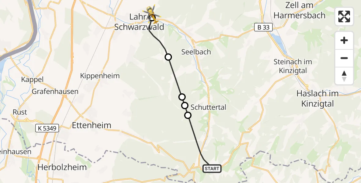 Flugroute Ambulanzhubschrauber Schuttertal - Ortenau Hospital Lahr-Ettenheim, 24 August 2026, 11:25