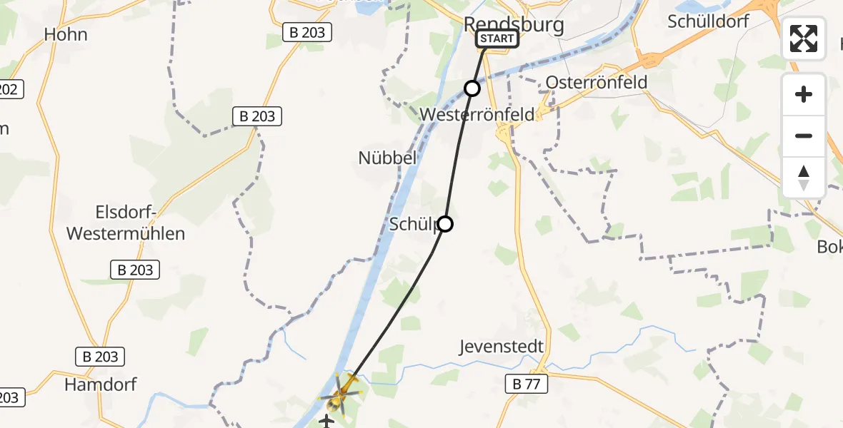 Flugroute Ambulanzhubschrauber Rendsburg - Hörsten, 24 August 2026, 11:42