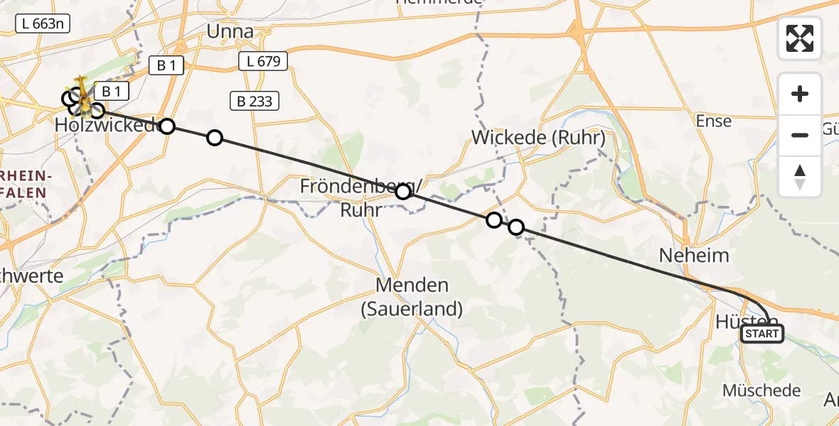 Flugroute Rettungshubschrauber Arnsberg - Dortmund Flughafen, 24 August 2026, 11:45