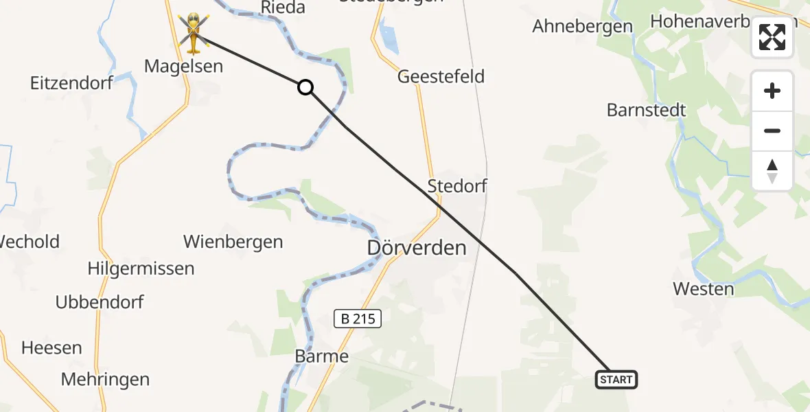 Flugroute Rettungshubschrauber Dörverden - Hilgermissen, 24 August 2026, 11:50