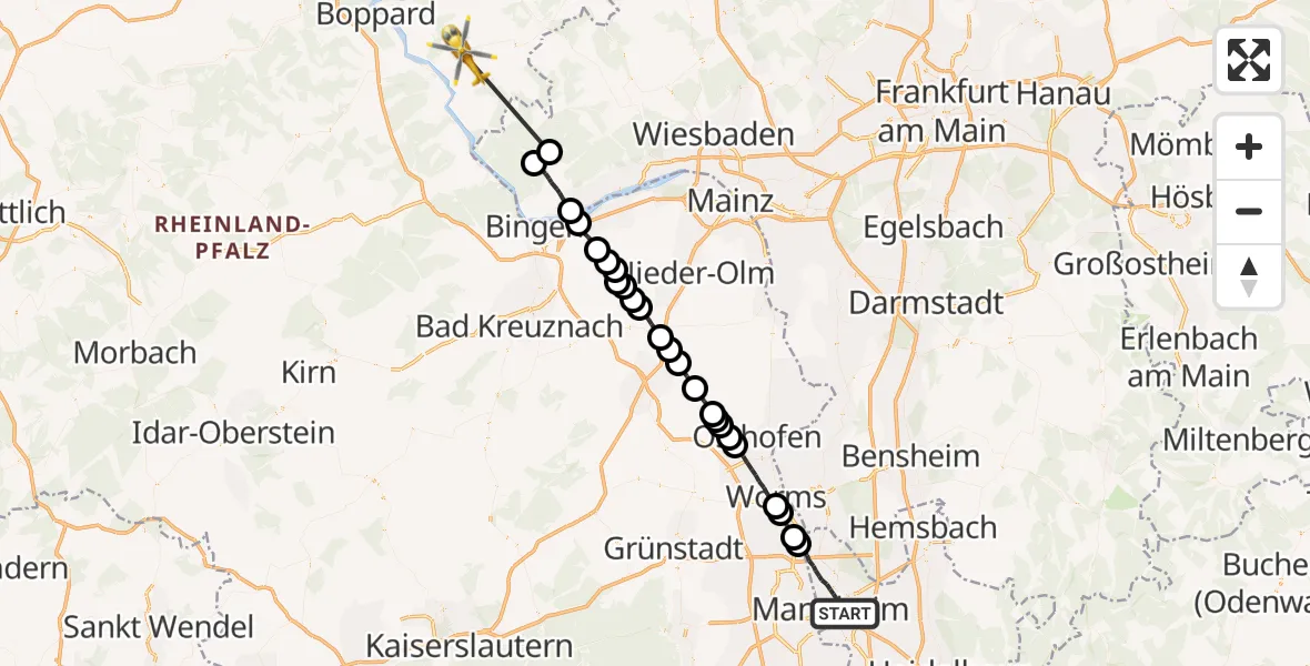Flugroute Ambulanzhubschrauber Mannheim - Lierschied, 24 August 2026, 11:52