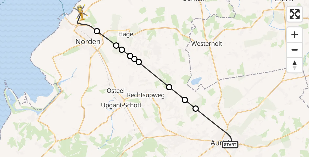 Flugroute Ambulanzhubschrauber Aurich - Norden-Norddeich Flughafen, 24 August 2026, 11:52