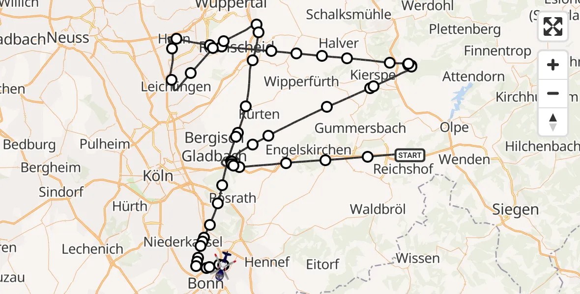 Flugroute Polizeihubschrauber Reichshof - Sankt Augustin, 24 August 2026, 12:04