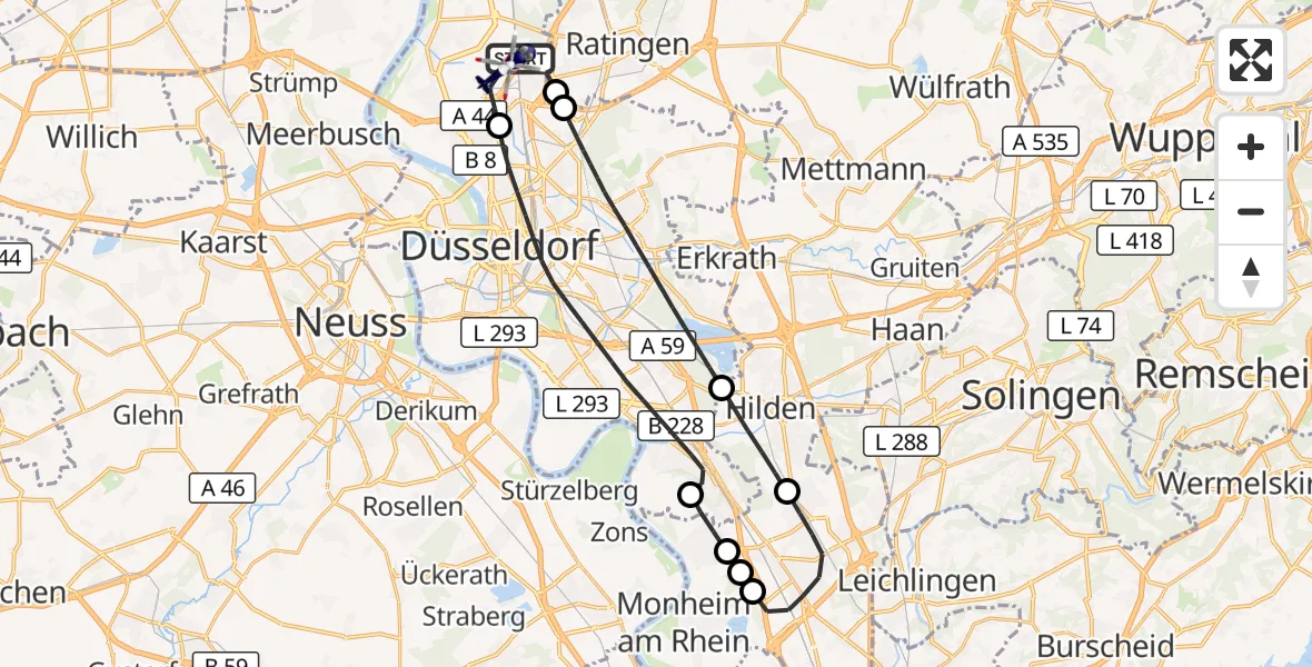 Flugroute Polizeihubschrauber Düsseldorf Flughafen - Düsseldorf Flughafen, 24 August 2026, 12:06