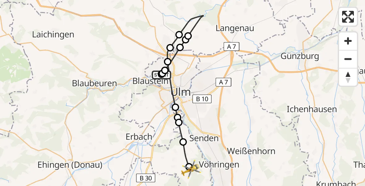 Flugroute Rettungshubschrauber Ulm Military Hospital Emergency - Illerrieden, 24 August 2026, 12:06