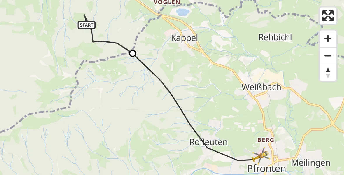 Flugroute Rettungshubschrauber Nesselwang - Pfronten, 24 August 2026, 12:07