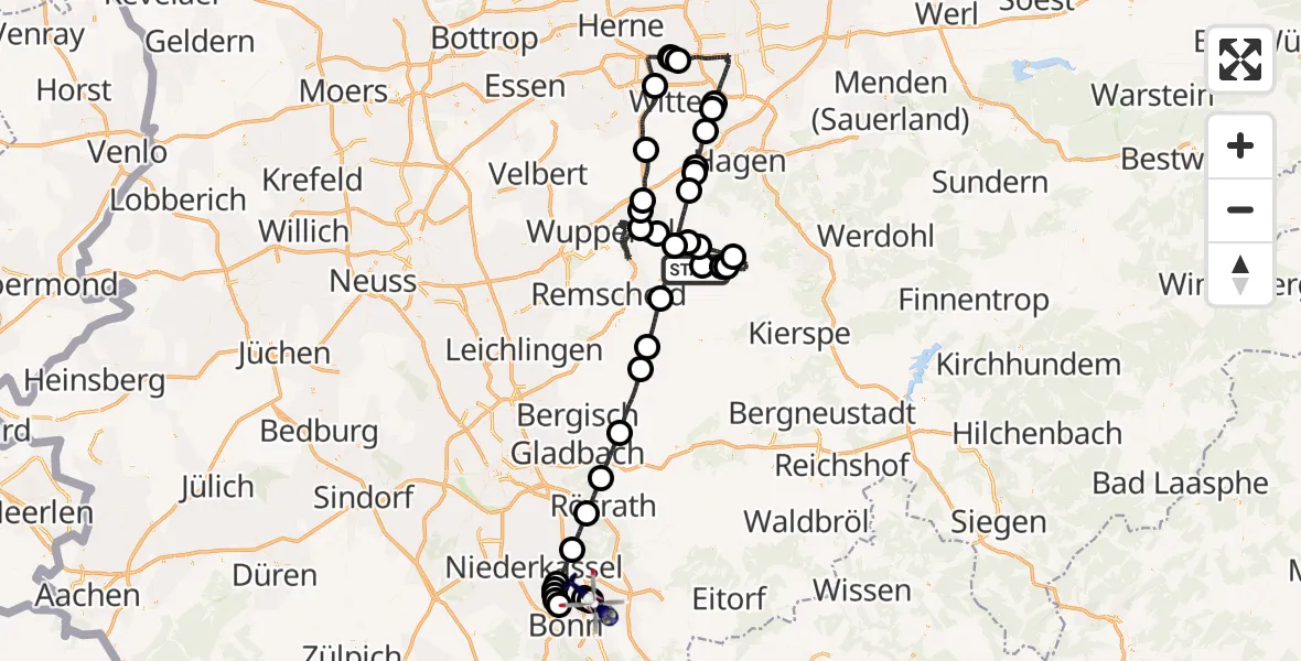 Flugroute Polizeihubschrauber Radevormwald-Leye Segelfluggelände - Sankt Augustin, 24 August 2026, 12:13