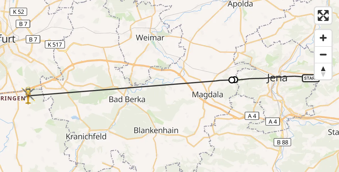 Flugroute Rettungshubschrauber Jena - Amt Wachsenburg, 24 August 2026, 12:13