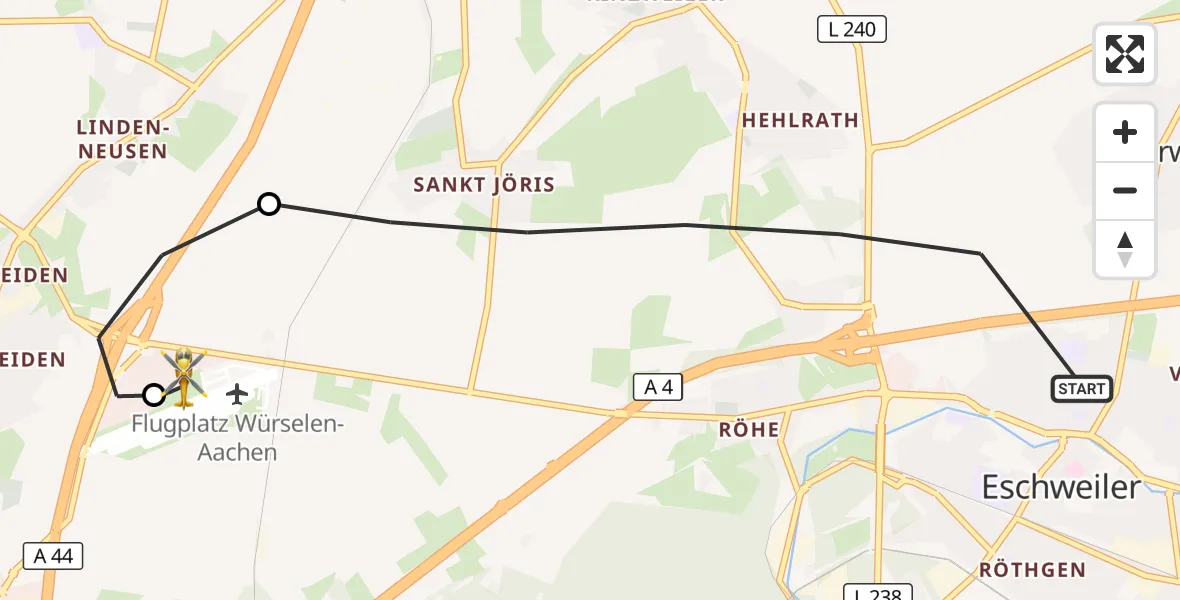 Flugroute Rettungshubschrauber Eschweiler - Aachen-Merzbrück Flughafen, 24 August 2026, 12:18