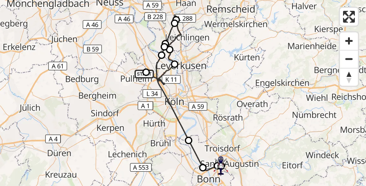 Flugroute Polizeihubschrauber Pulheim - Sankt Augustin, 24 August 2026, 12:22