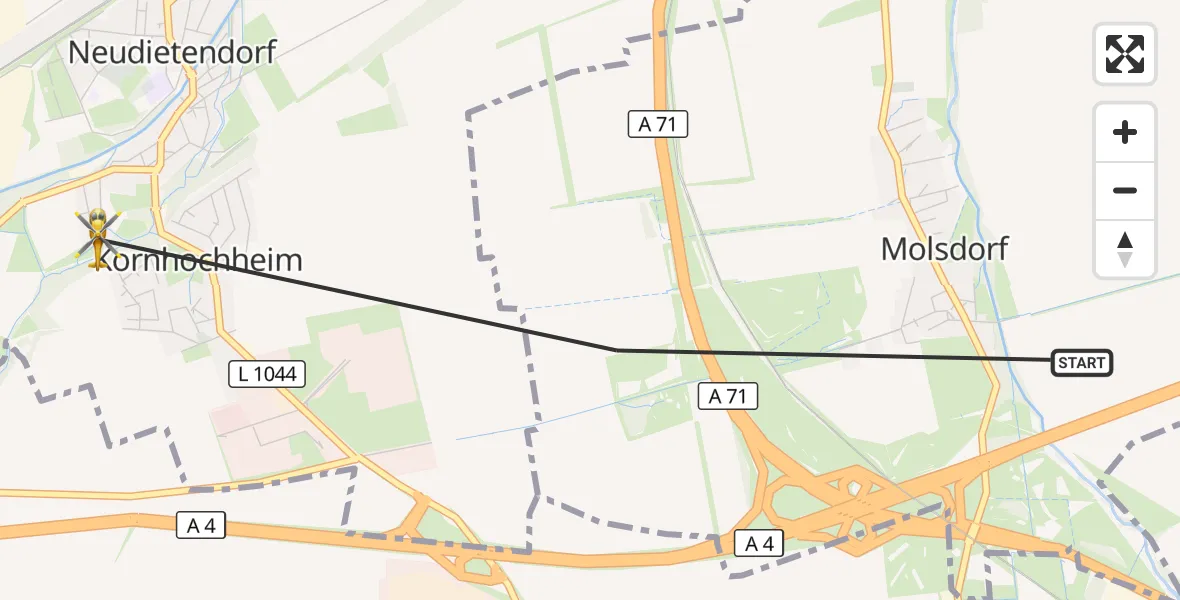 Flugroute Rettungshubschrauber Erfurt - Nesse-Apfelstädt, 24 August 2026, 12:26