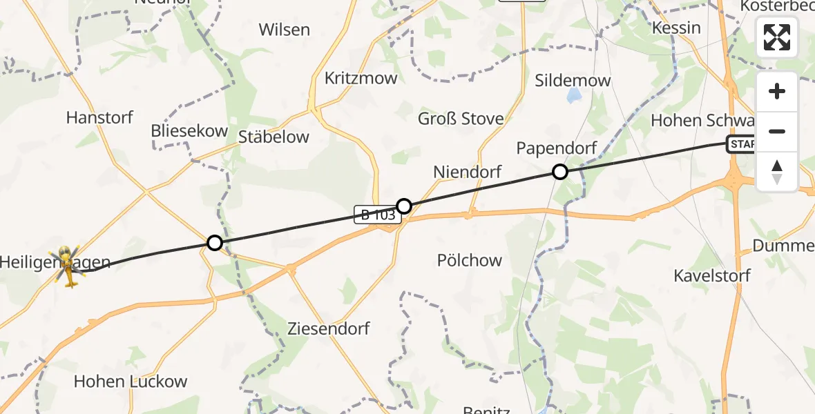Flugroute Ambulanzhubschrauber Dummerstorf - Satow, 24 August 2026, 12:30