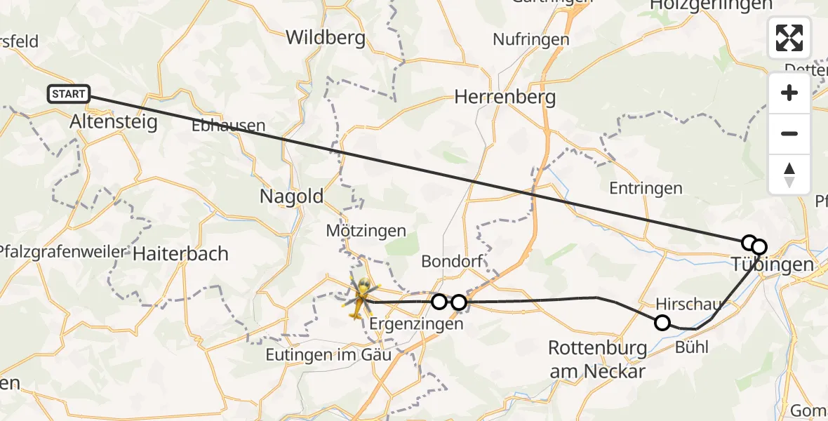 Flugroute Ambulanzhubschrauber Altensteig - Rottenburg am Neckar, 24 August 2026, 12:31