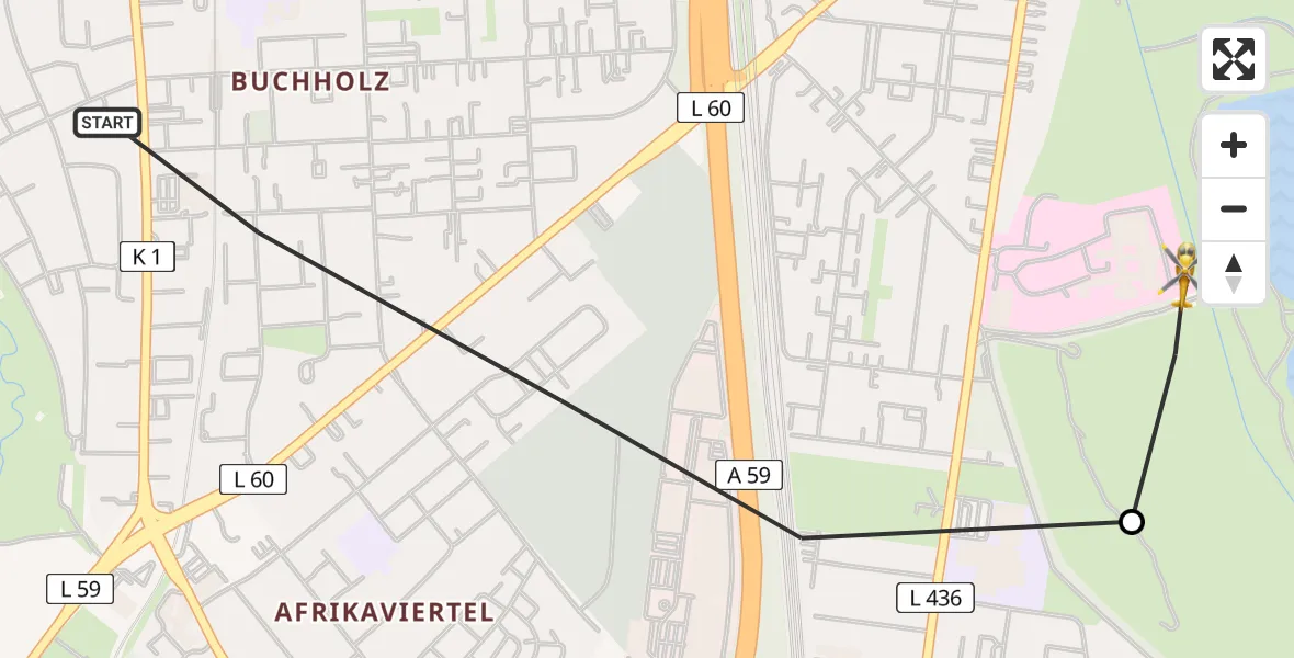 Flugroute Rettungshubschrauber Duisburg - Duisburg Air Rescue Hubschrauberlandeplatz (Christoph 9), 24 August 2026, 12:39