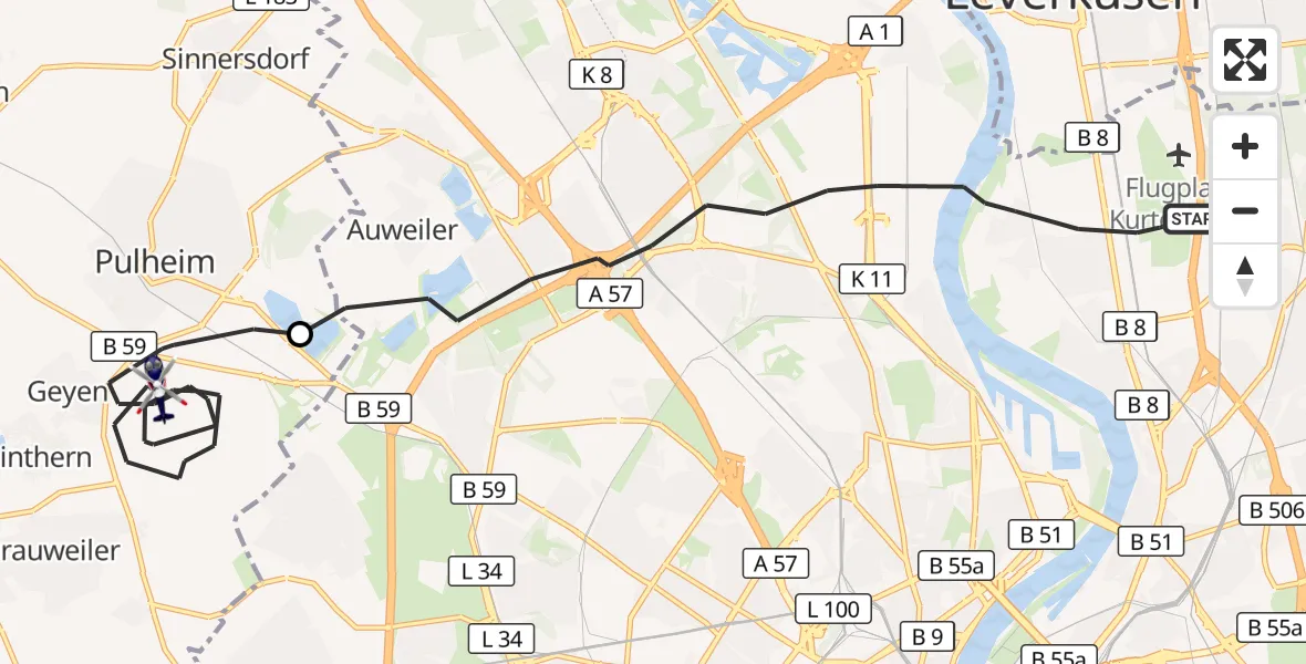 Flugroute Polizeihubschrauber Köln - Pulheim, 24 August 2026, 12:41