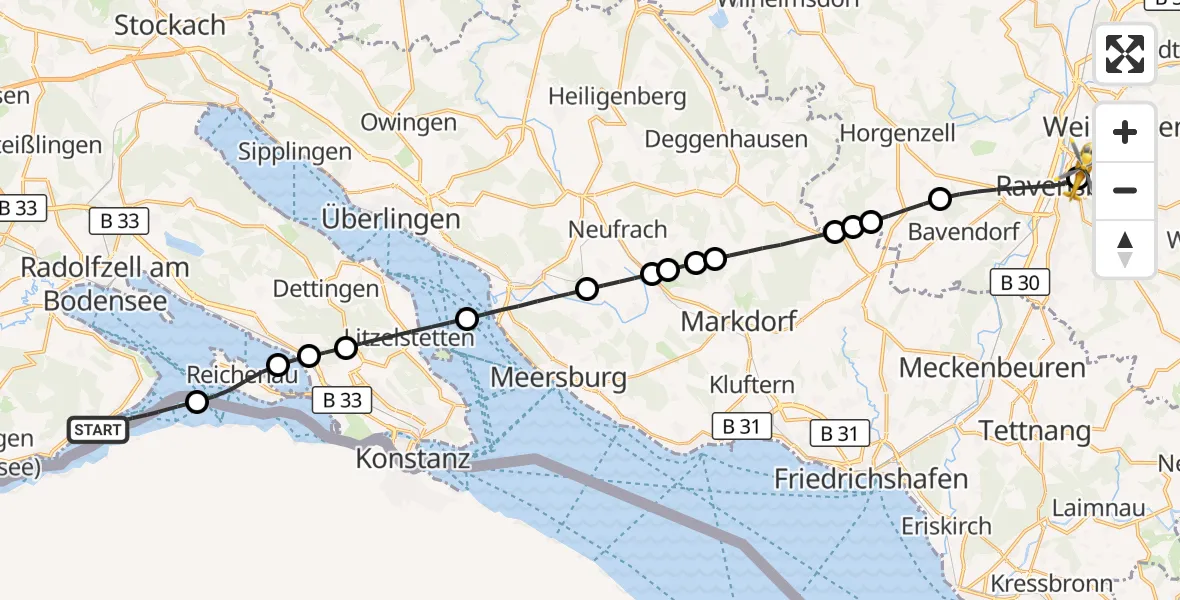Flugroute Rettungshubschrauber Gaienhofen - Sankt Elisabeth Hospital, 24 August 2026, 12:46