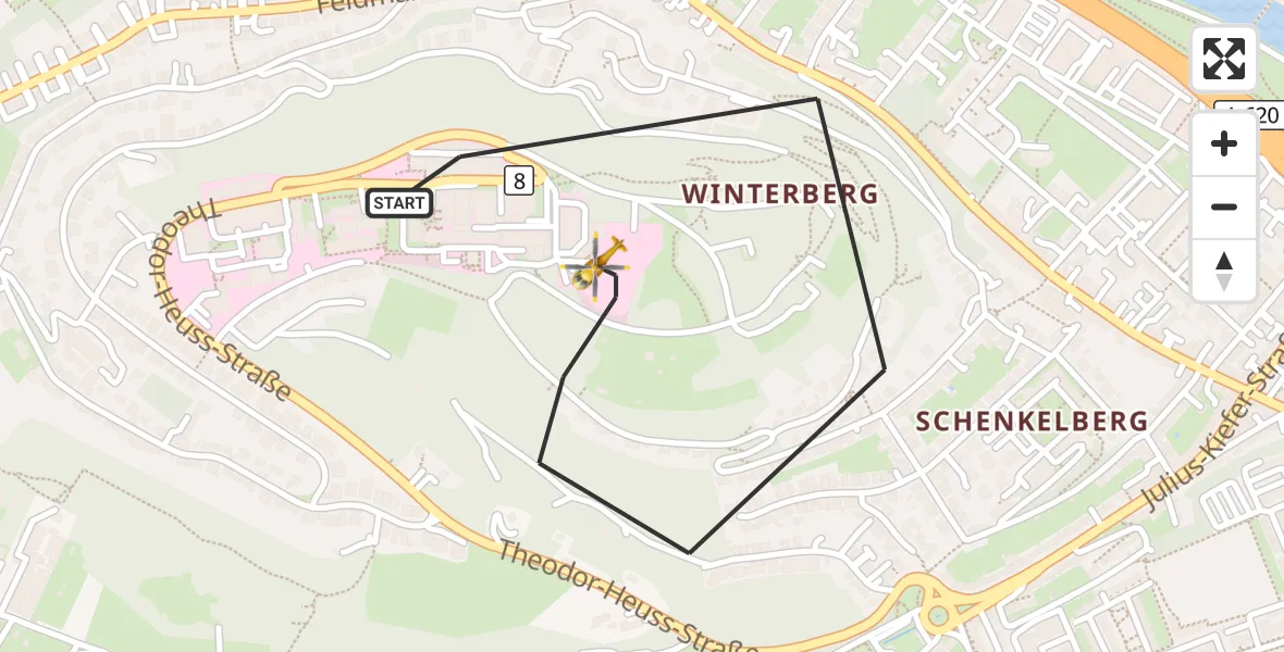 Flugroute Rettungshubschrauber Saarbrücken - Saarbrücken, 24 August 2026, 12:45