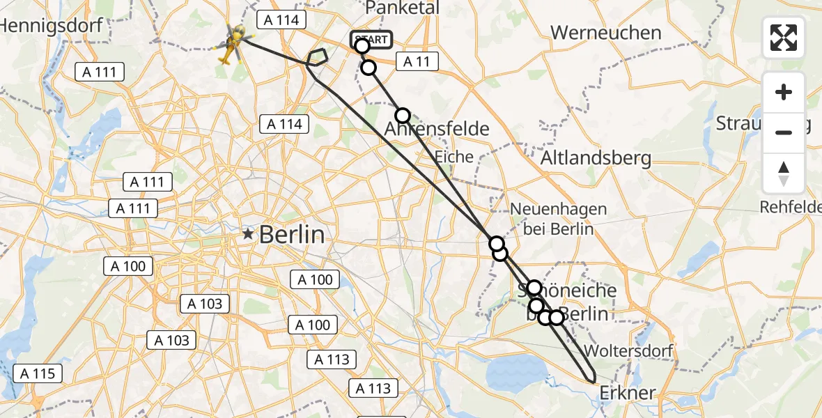Flugroute Rettungshubschrauber Helios Clinic Berlin-Buch - Berlin, 24 August 2026, 12:56