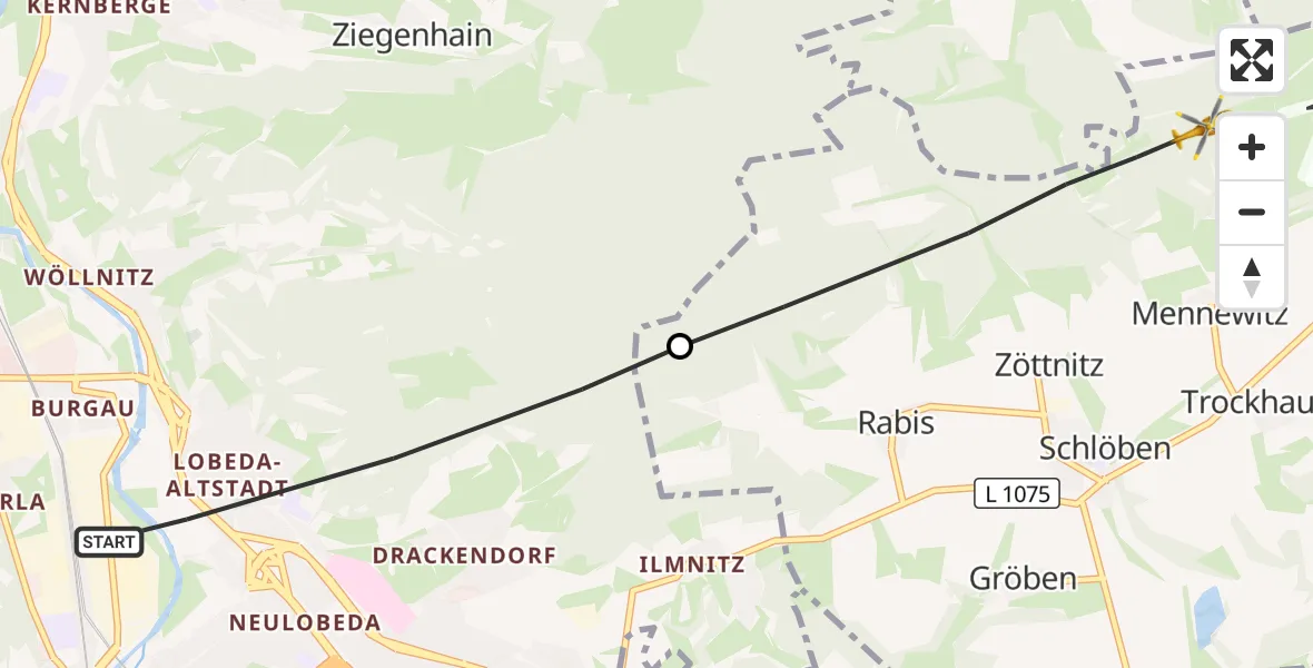 Flugroute Rettungshubschrauber Jena - Schlöben, 24 August 2026, 13:14