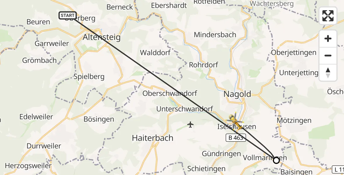 Flugroute Ambulanzhubschrauber Altensteig - Nagold, 24 August 2026, 13:24