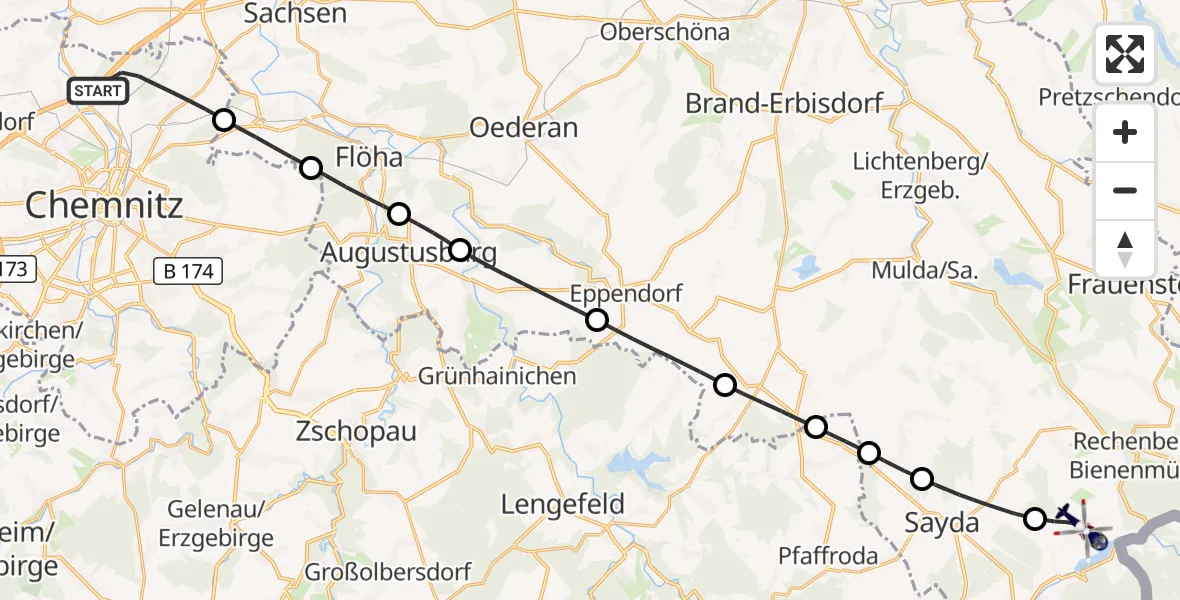Flugroute Polizeihubschrauber Chemnitz - Neuhausen/Erzgeb., 24 August 2026, 13:43