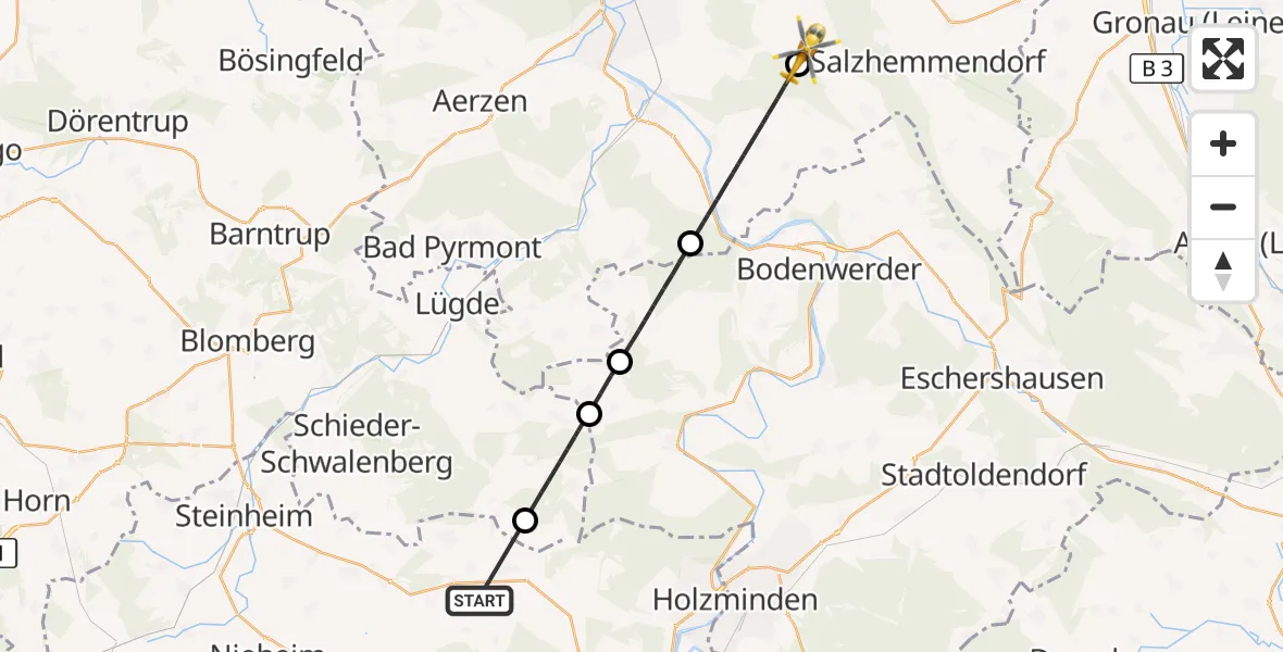 Flugroute Rettungshubschrauber Marienmünster - Coppenbrügge, 24 August 2026, 14:06