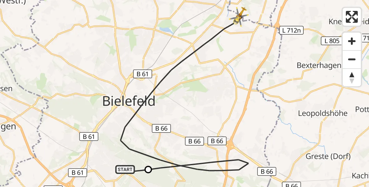 Flugroute Rettungshubschrauber Luftrettungszentrum Bielefeld - Bielefeld, 24 August 2026, 14:07