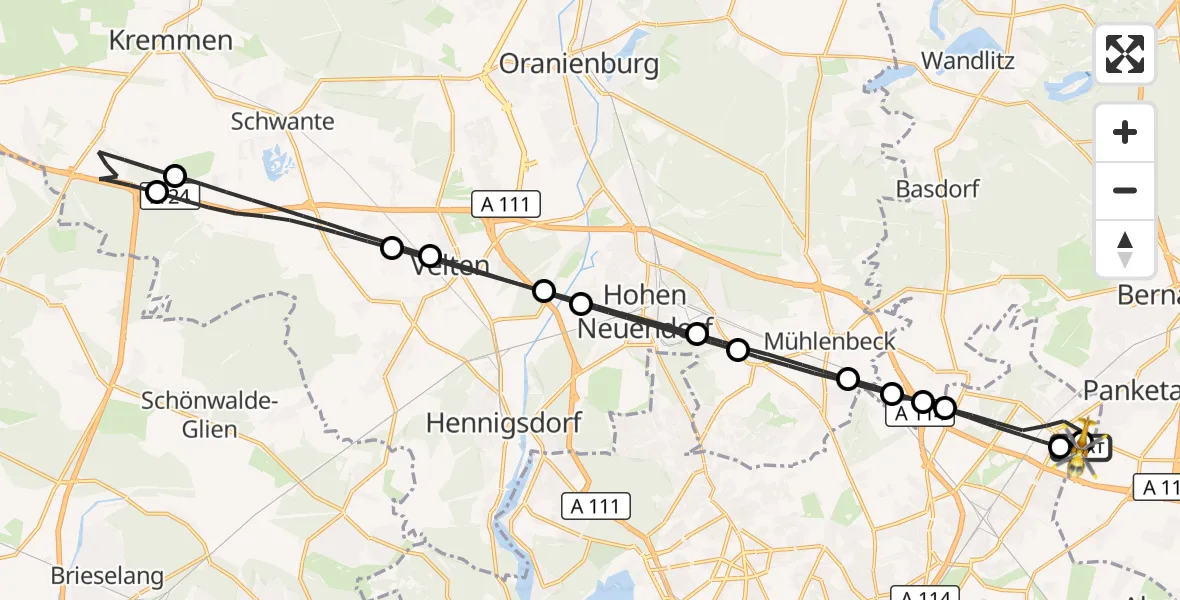 Flugroute Rettungshubschrauber Helios Clinic Berlin-Buch - Helios Clinic Berlin-Buch, 24 August 2026, 14:20