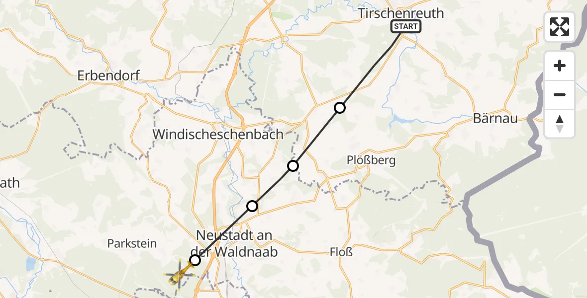 Flugroute Ambulanzhubschrauber Tirschenreuth - Altenstadt a.d.Waldnaab, 24 August 2026, 14:25
