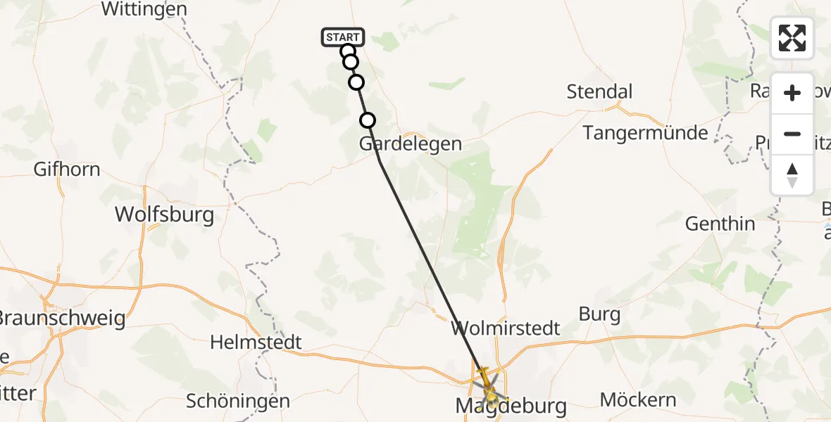 Flugroute Rettungshubschrauber Kalbe (Milde) - Magdeburg Hospital, 24 August 2026, 14:25