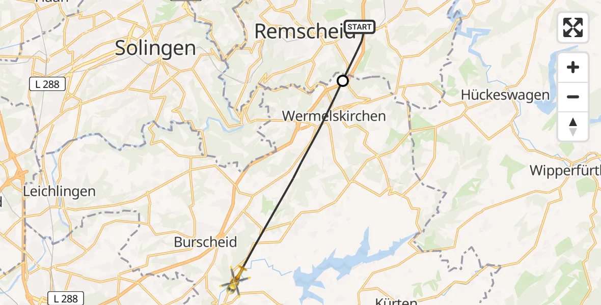 Flugroute Rettungshubschrauber Remscheid - Odenthal, 24 August 2026, 14:27