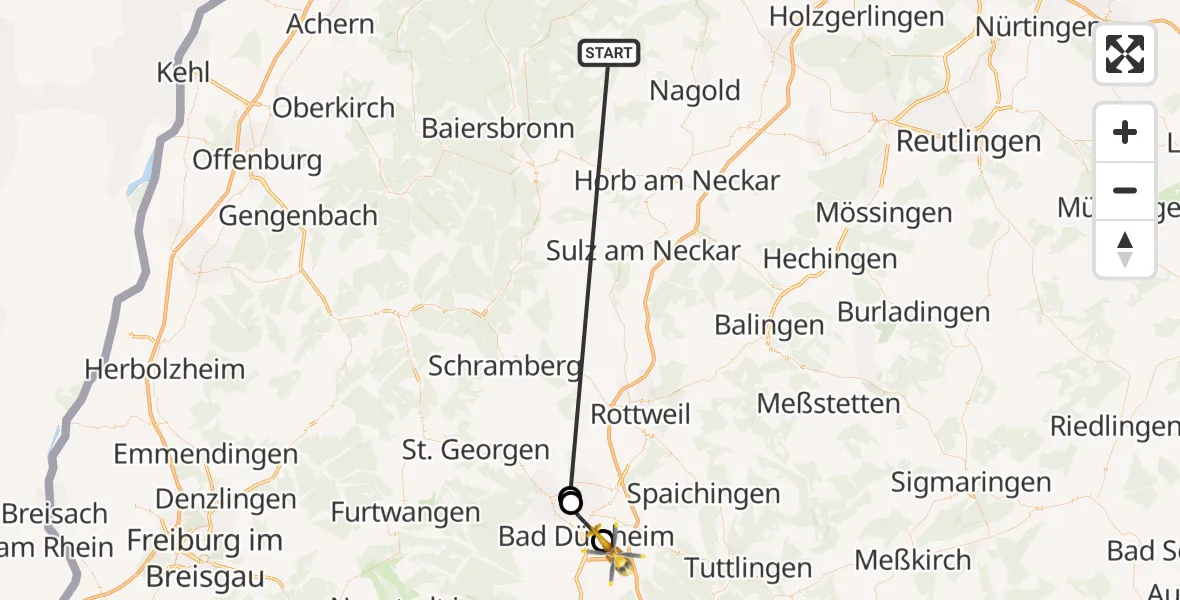 Flugroute Ambulanzhubschrauber Altensteig - Bad Dürrheim, 24 August 2026, 14:28