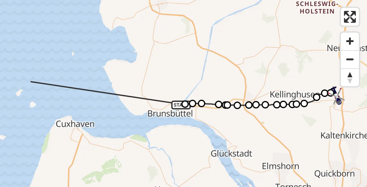 Flugroute Polizeihubschrauber Brunsbüttel - Wiemersdorf, 24 August 2026, 14:31