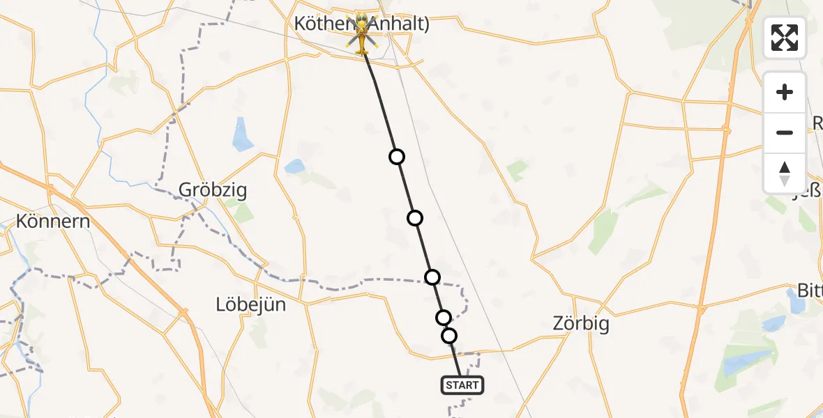 Flugroute Rettungshubschrauber Petersberg - Köthen (Anhalt), 24 August 2026, 14:43