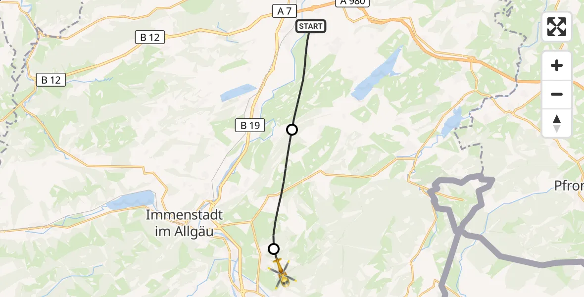 Flugroute Rettungshubschrauber Sulzberg - Sonthofen, 24 August 2026, 14:43