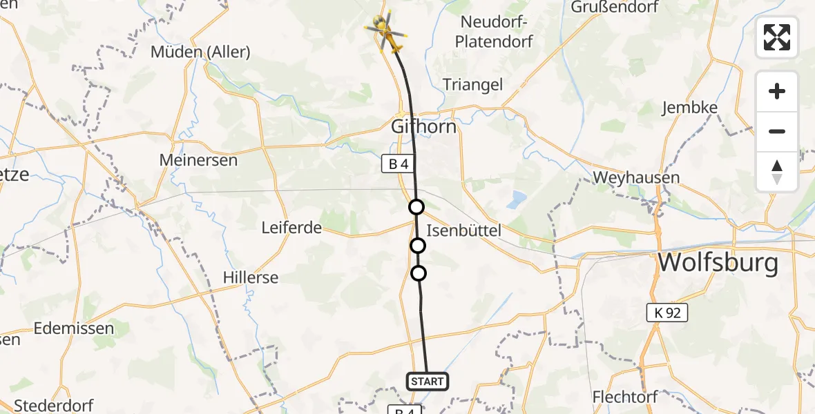 Flugroute Rettungshubschrauber Meine - Gifhorn, 24 August 2026, 14:43
