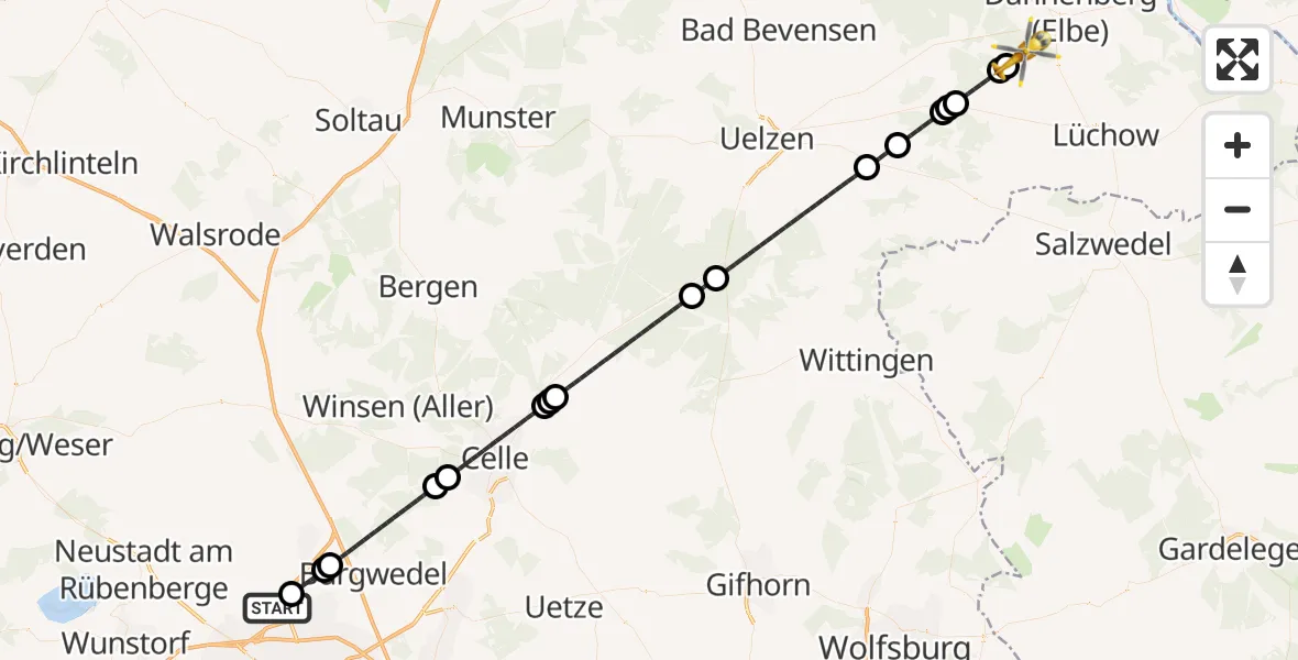 Flugroute Rettungshubschrauber Flughafen Hannover - Jameln, 24 August 2026, 15:06