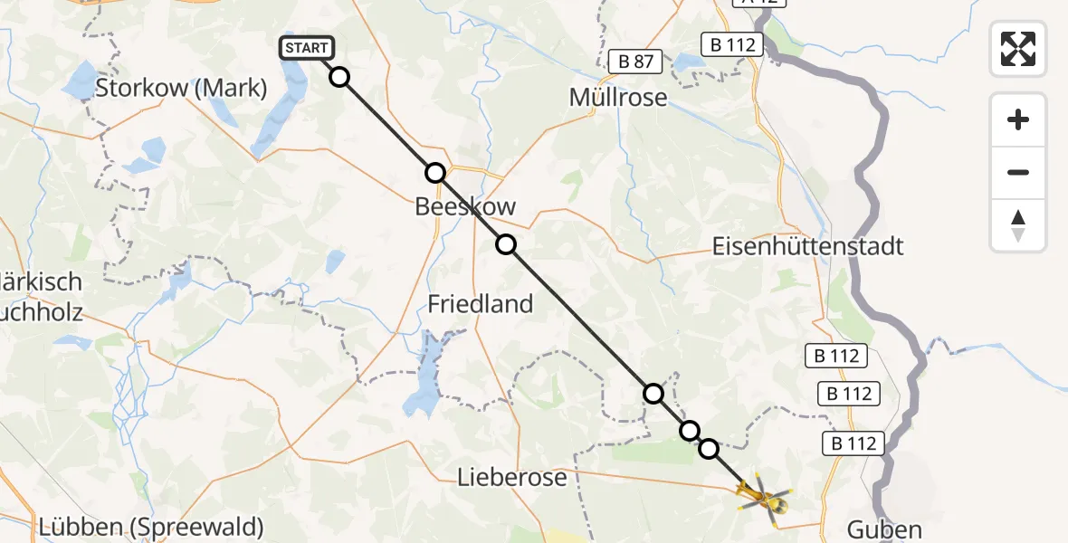 Flugroute Rettungshubschrauber Bad Saarow - Schenkendöbern, 24 August 2026, 15:33