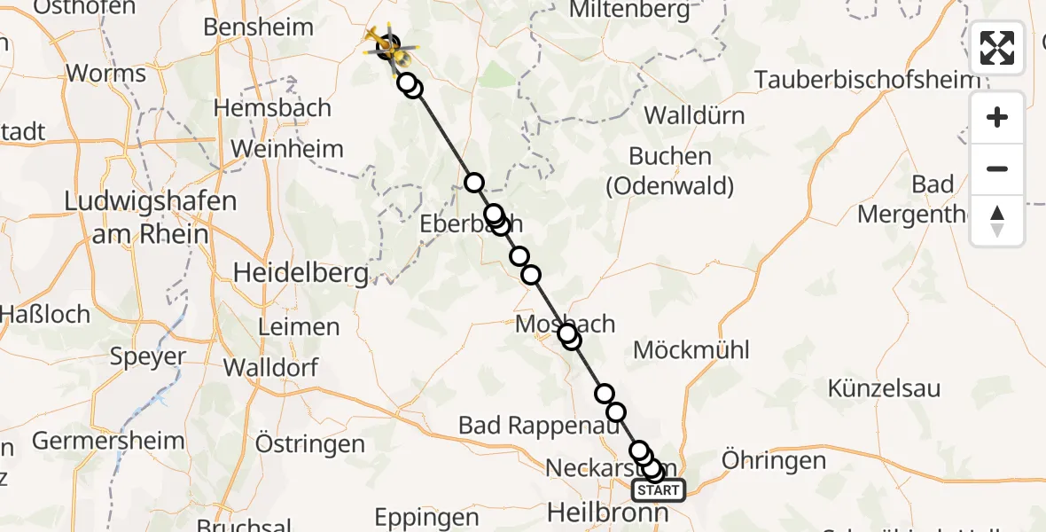 Flugroute Rettungshubschrauber Eberstadt - Fürth, 24 August 2026, 15:49