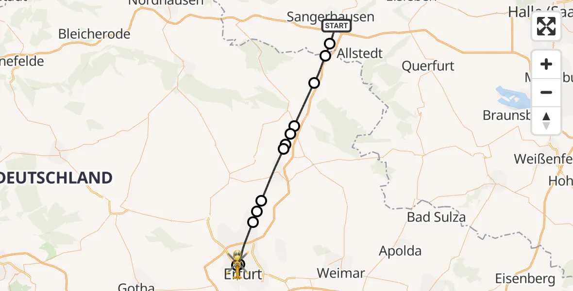 Flugroute Ambulanzhubschrauber Sangerhausen - Helios Clinic Erfurt, 24 August 2026, 15:50