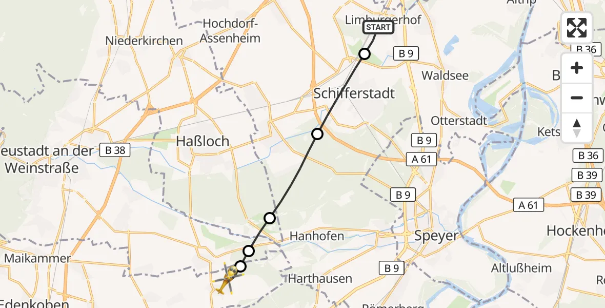 Flugroute Rettungshubschrauber Limburgerhof - Gommersheim, 24 August 2026, 15:51