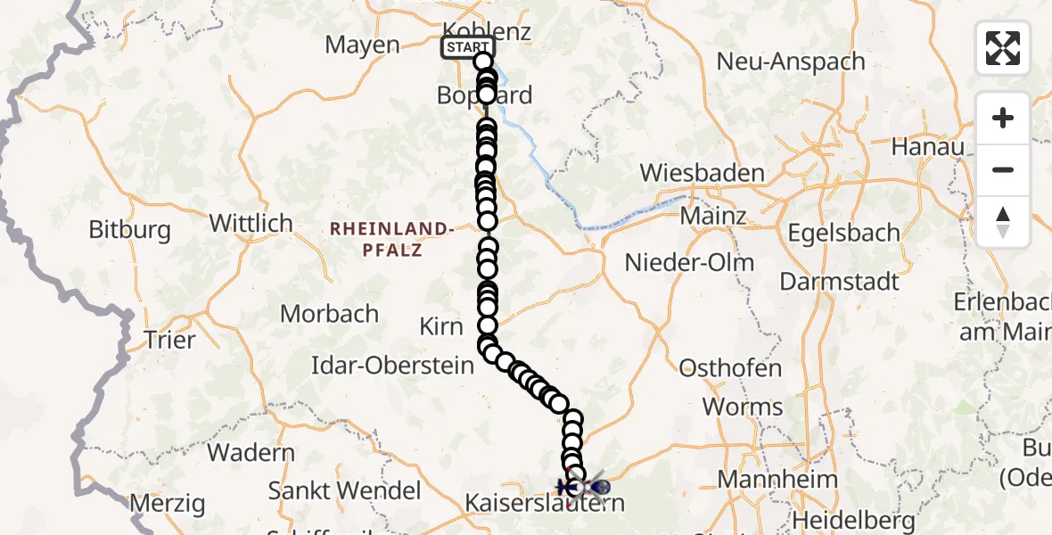 Flugroute Polizeihubschrauber Koblenz - Enkenbach-Alsenborn, 24 August 2026, 15:52