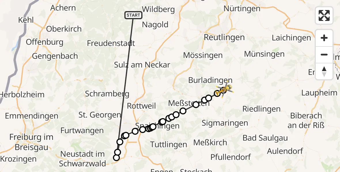 Flugroute Ambulanzhubschrauber Altensteig - Gammertingen, 24 August 2026, 15:59