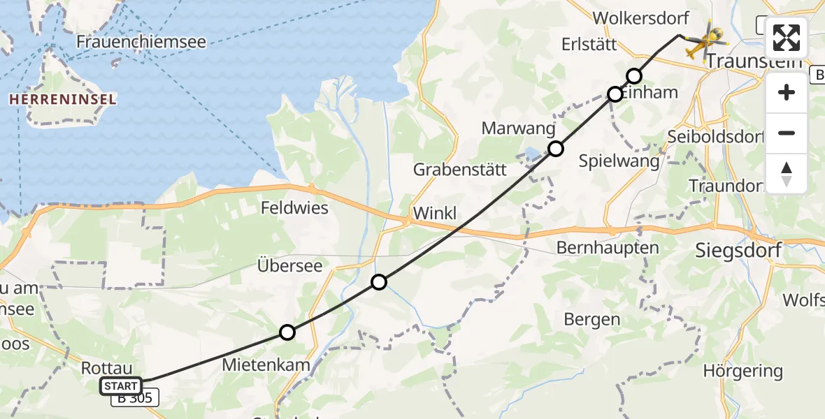 Flugroute Rettungshubschrauber Grassau - Traunstein Hospital, 24 August 2026, 16:01