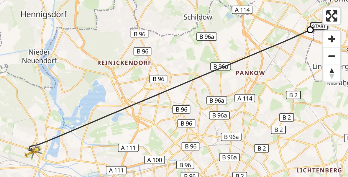 Flugroute Rettungshubschrauber Helios Clinic Berlin-Buch - Berlin, 24 August 2026, 16:03