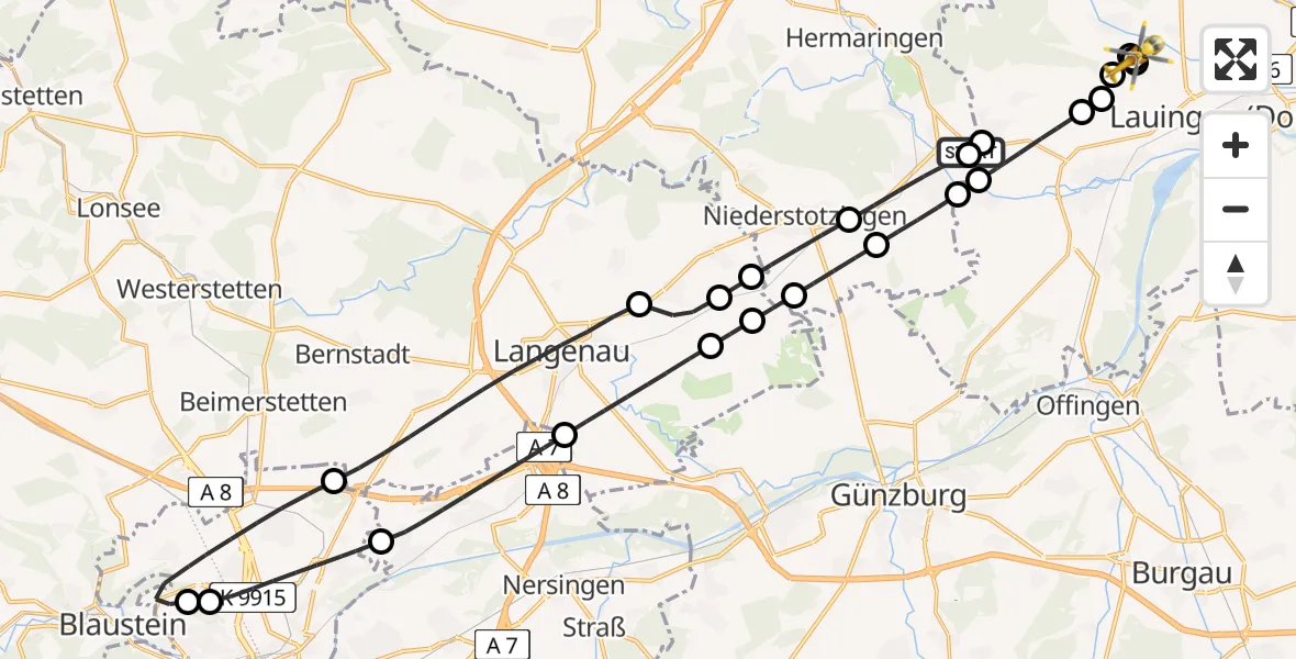 Flugroute Rettungshubschrauber Sontheim an der Brenz - Haunsheim, 24 August 2026, 16:13