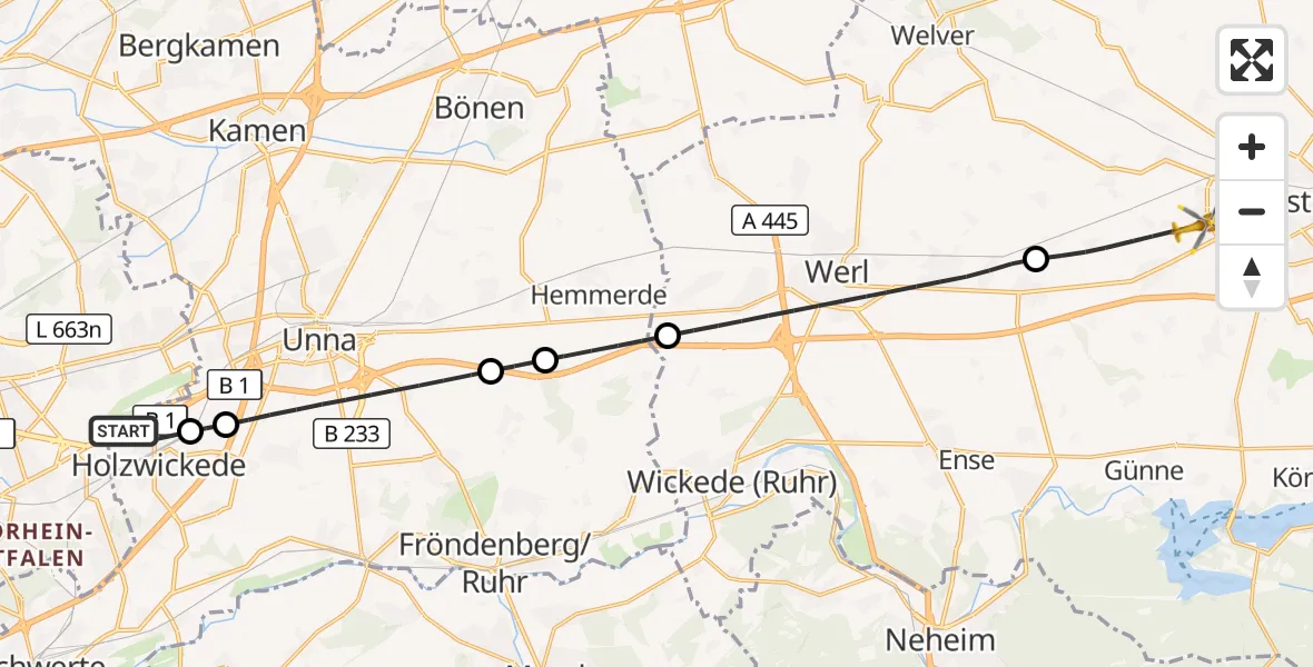 Flugroute Rettungshubschrauber Dortmund Flughafen - Soest, 24 August 2026, 16:19