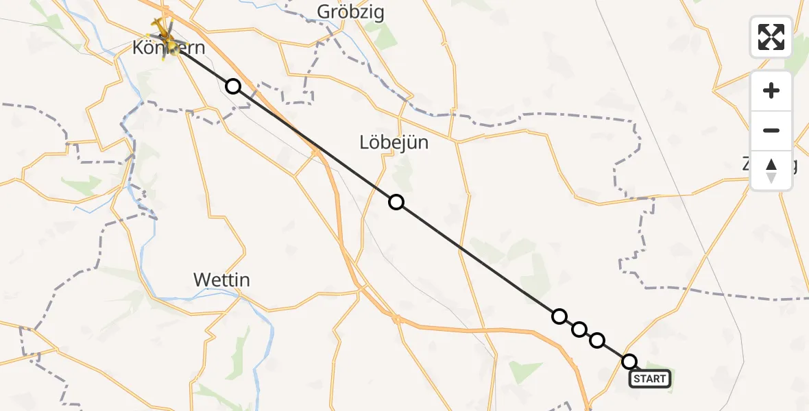 Flugroute Rettungshubschrauber Halle-Oppin Flugplatz - Könnern, 24 August 2026, 16:37